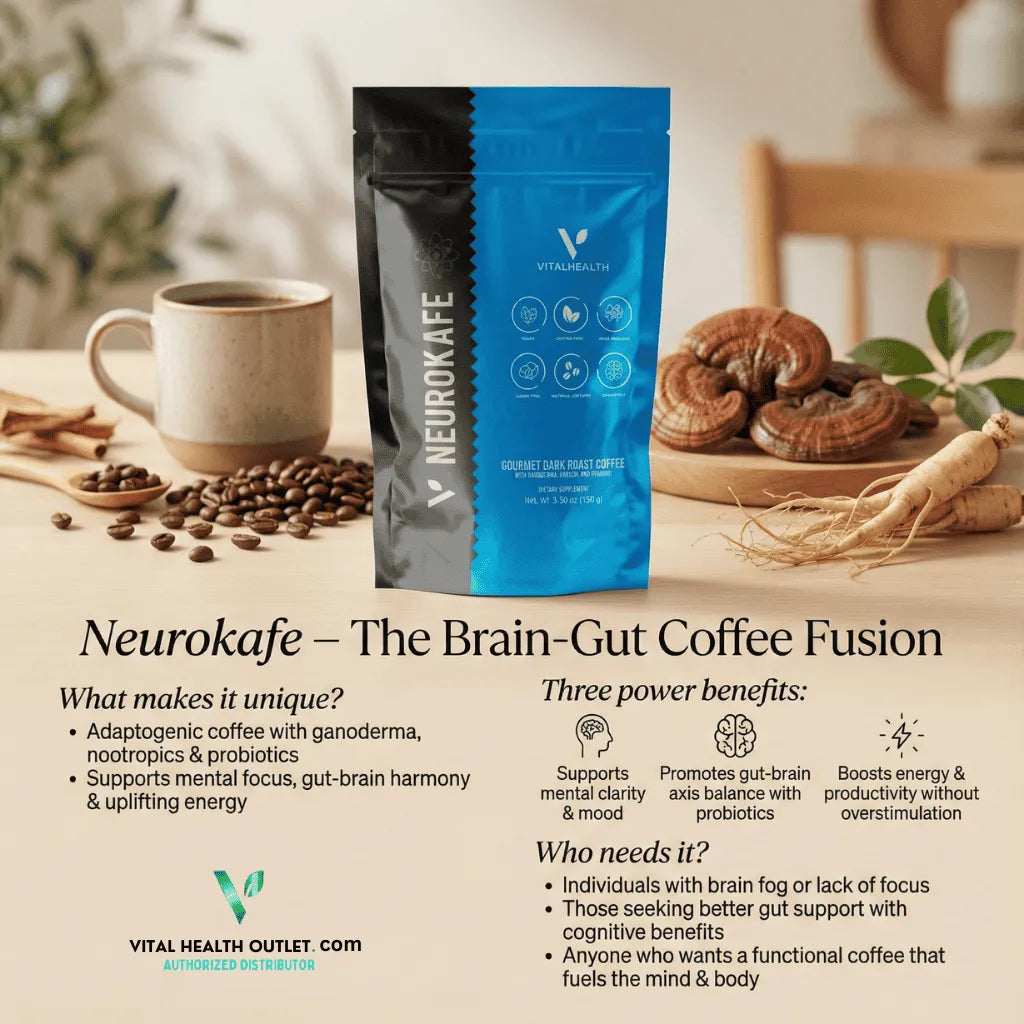 Mushroom Coffee with Lion's Mane and Probiotics for cognitive focus and brain health. | Vital Health Outlet.