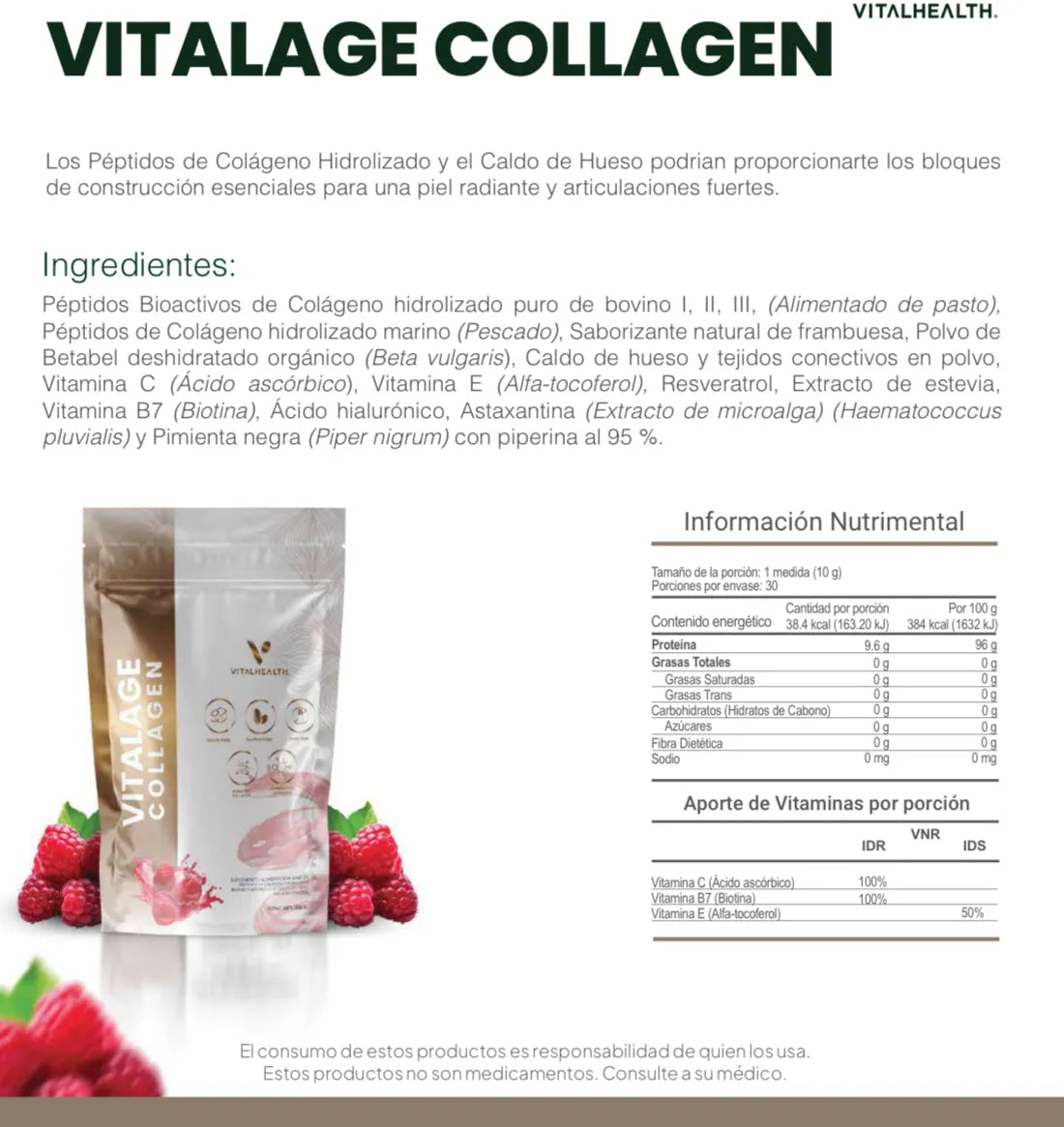 Collagen, NAD, Resveratrol | VITALAGE COLLAGEN | Vital Health | Informacion nutricional
