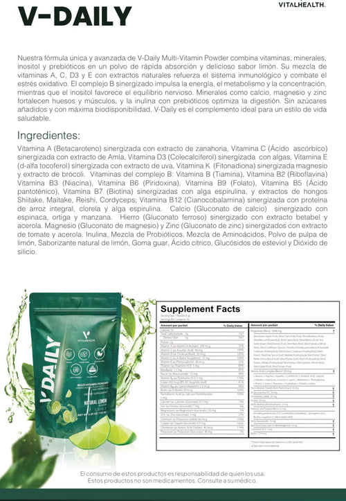 Complete Daily Multivitamin Drink | V-DAILY | Vital Health | Informacion nutricional