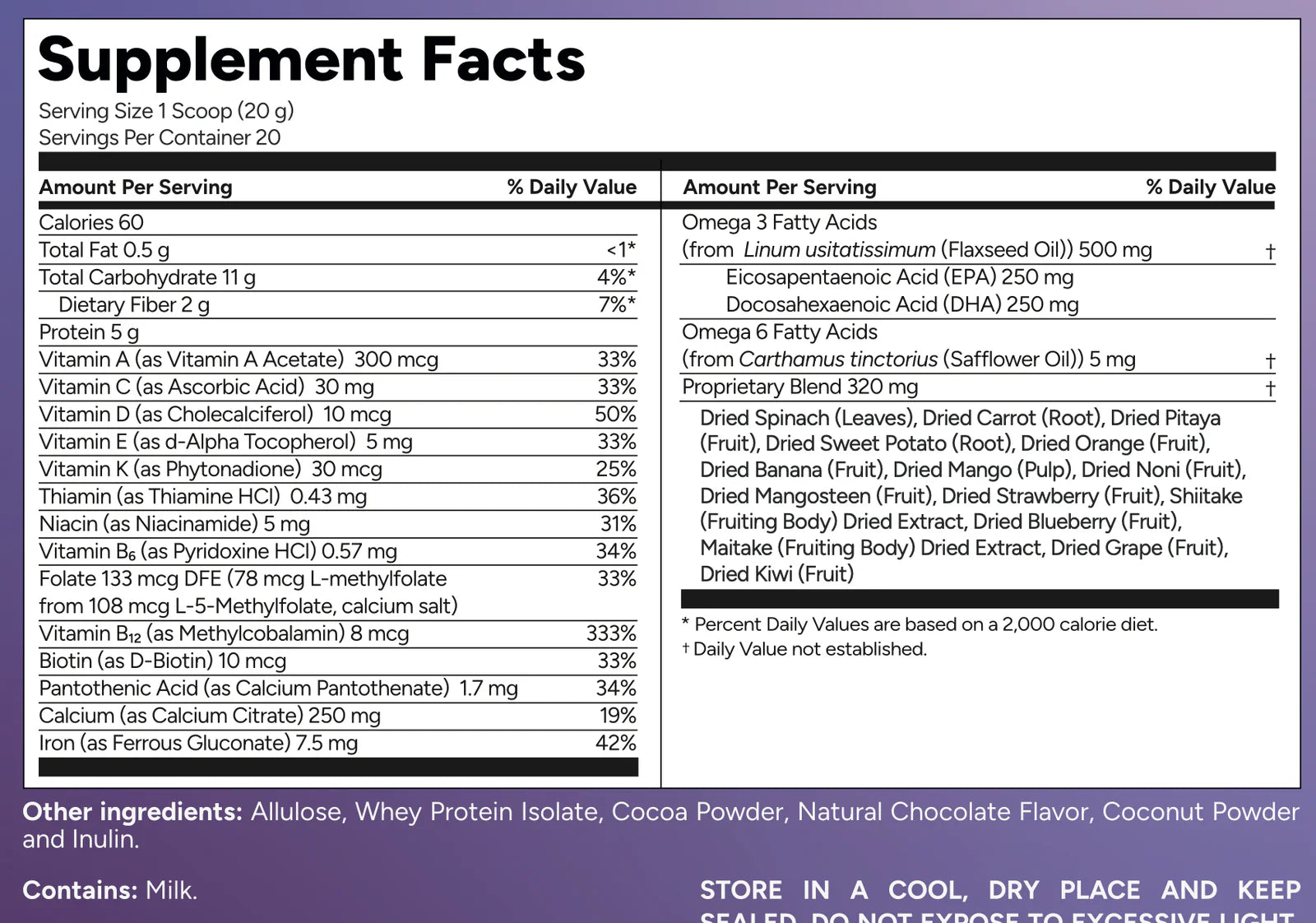 Daily Nutritious Shake Nutrition Facts | GENIUS SHAKE KIDS | Vital Health