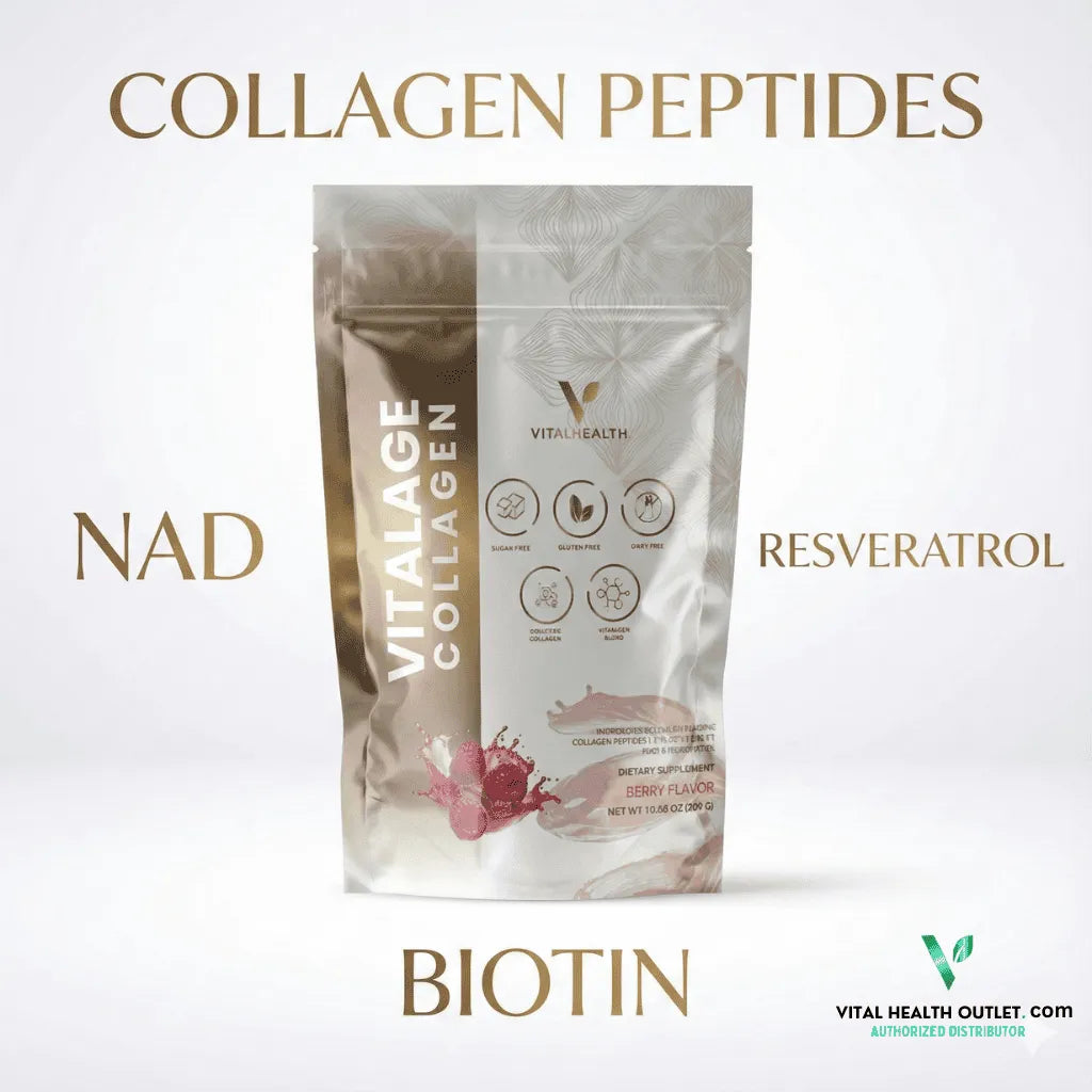 Multi-Collagen Peptides with NAD and Hyaluronic Acid for skin, hair, and joint health. | Vital Health Outlet.
