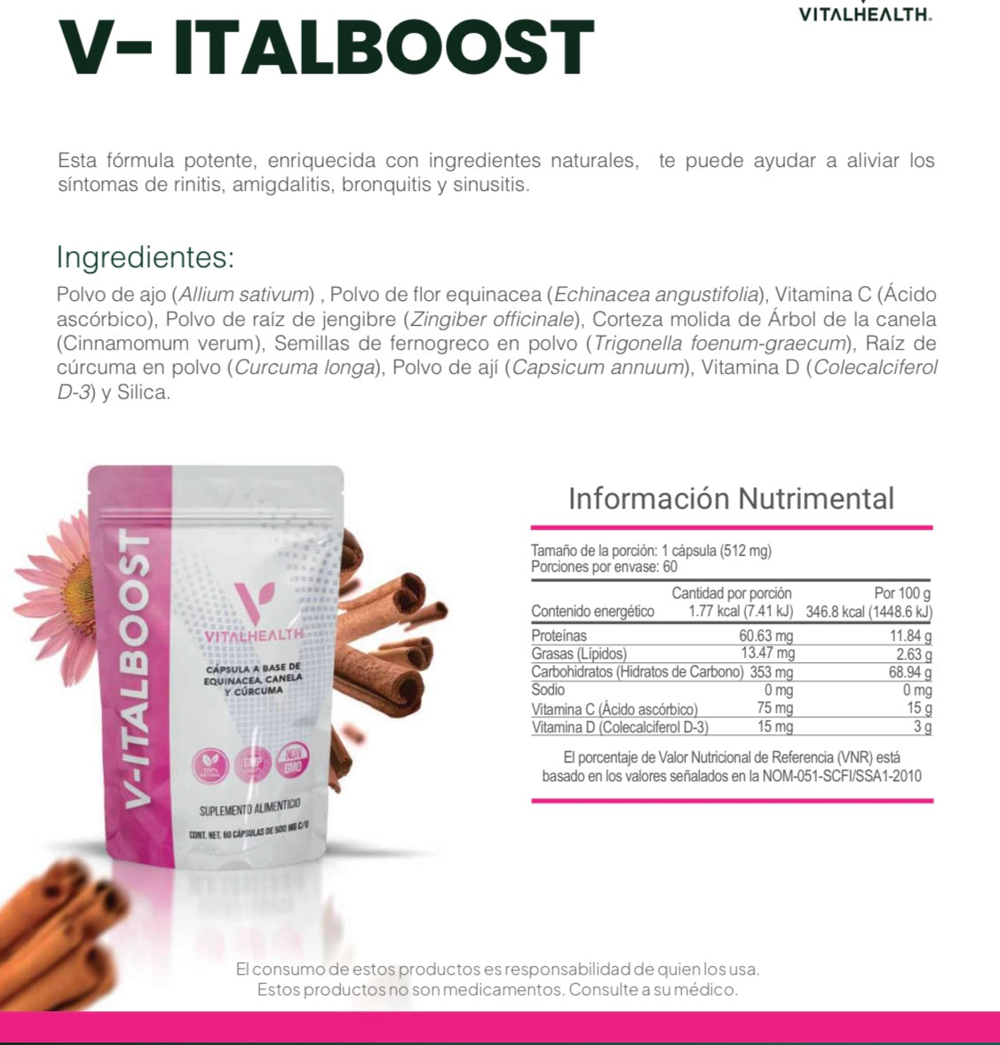 Immune and Antioxidant Support | V-ITALBOOST | Vital Health | Informacion nutricional