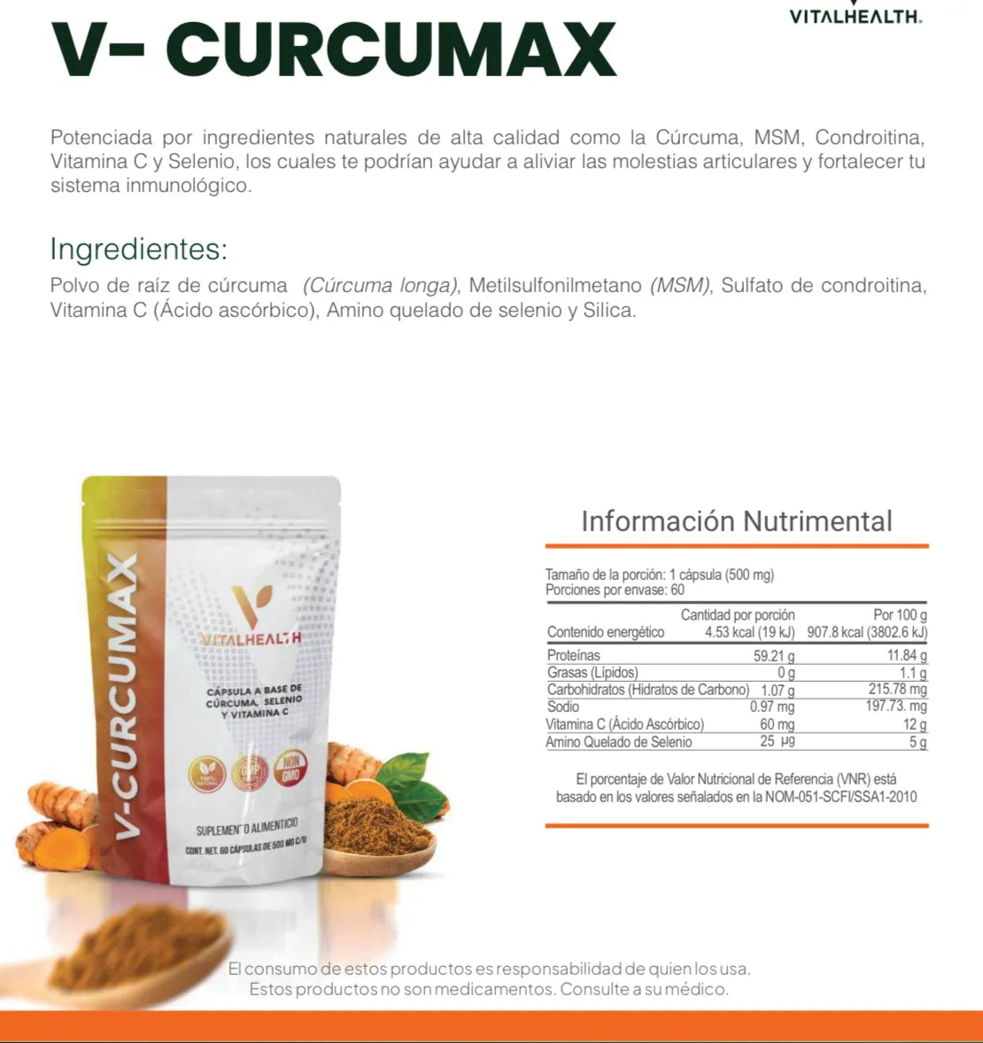 Inflammation Reducer | V-CURCUMAX | Vital Health | Informacion nutricional