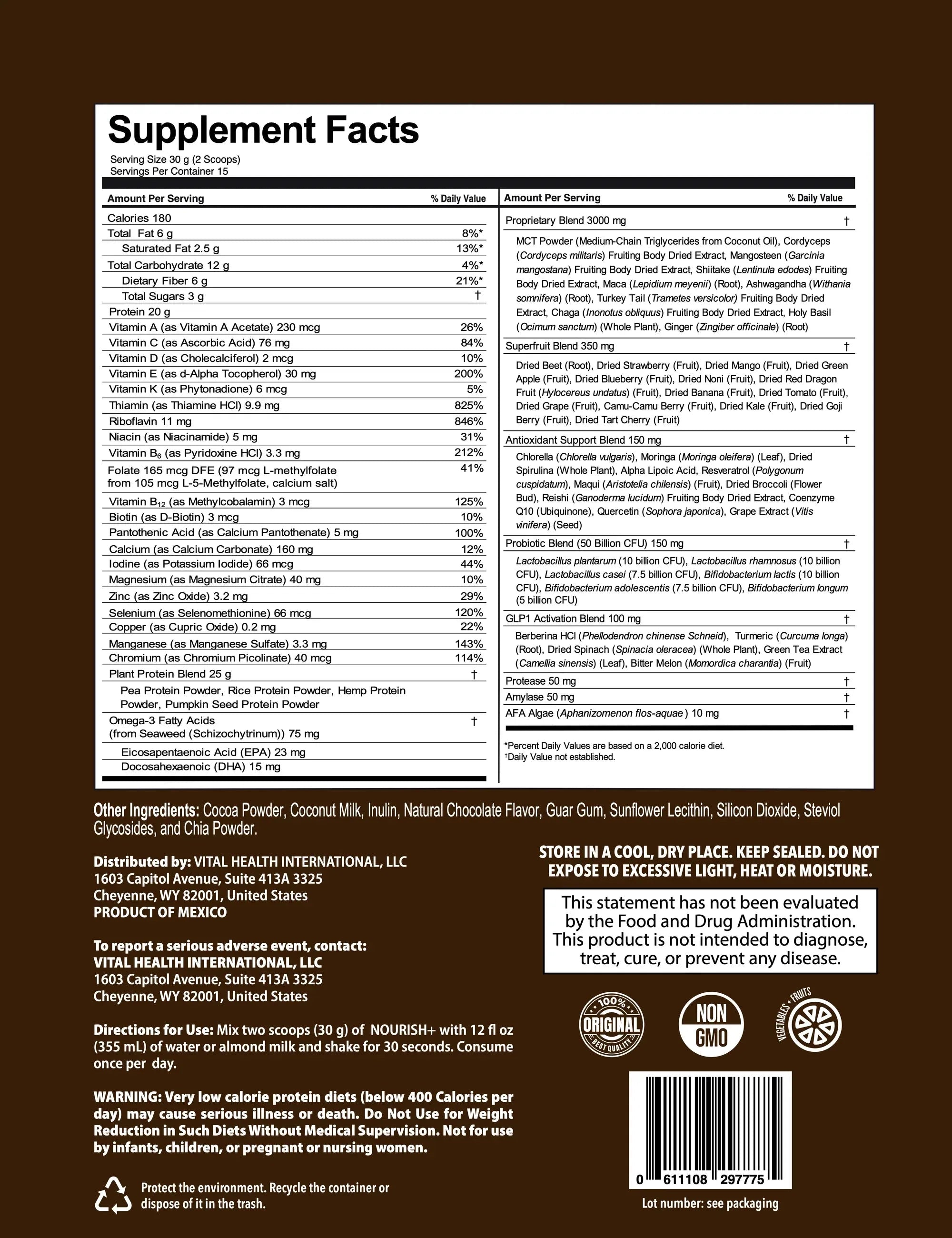 Metabolic Support Shake | V-Nourish + Supplement Facts| Vital Health