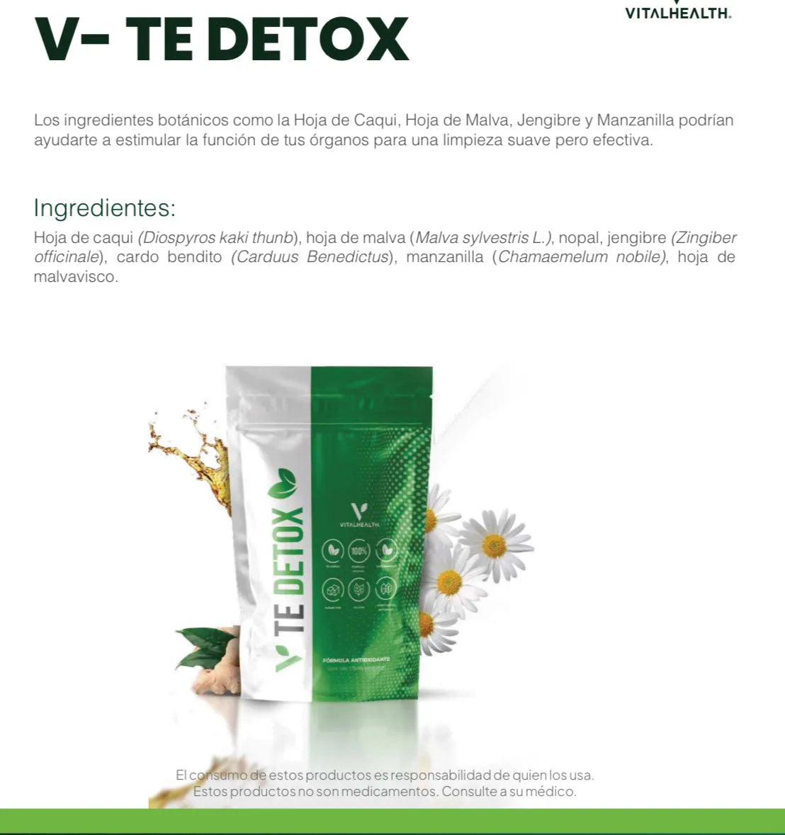 Natural Detox and Digestive Tea | V-TEDETOX | Vital Health | Informacion nutricional