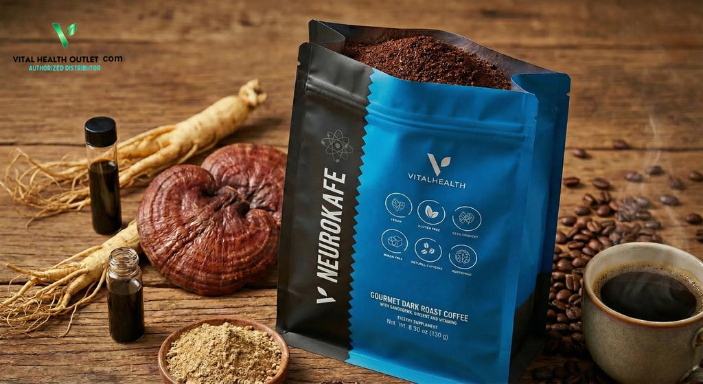 The Brain-Gut Coffee Adaptogens Ganoderma Ginseng Mental Focus | V-NEUROKAFE | Vital Health