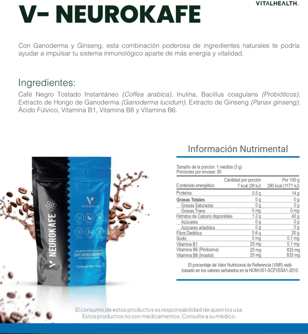 The Brain-Gut Coffee Fusion | V-NEUROKAFE | Vital Health | Informacion nutricional