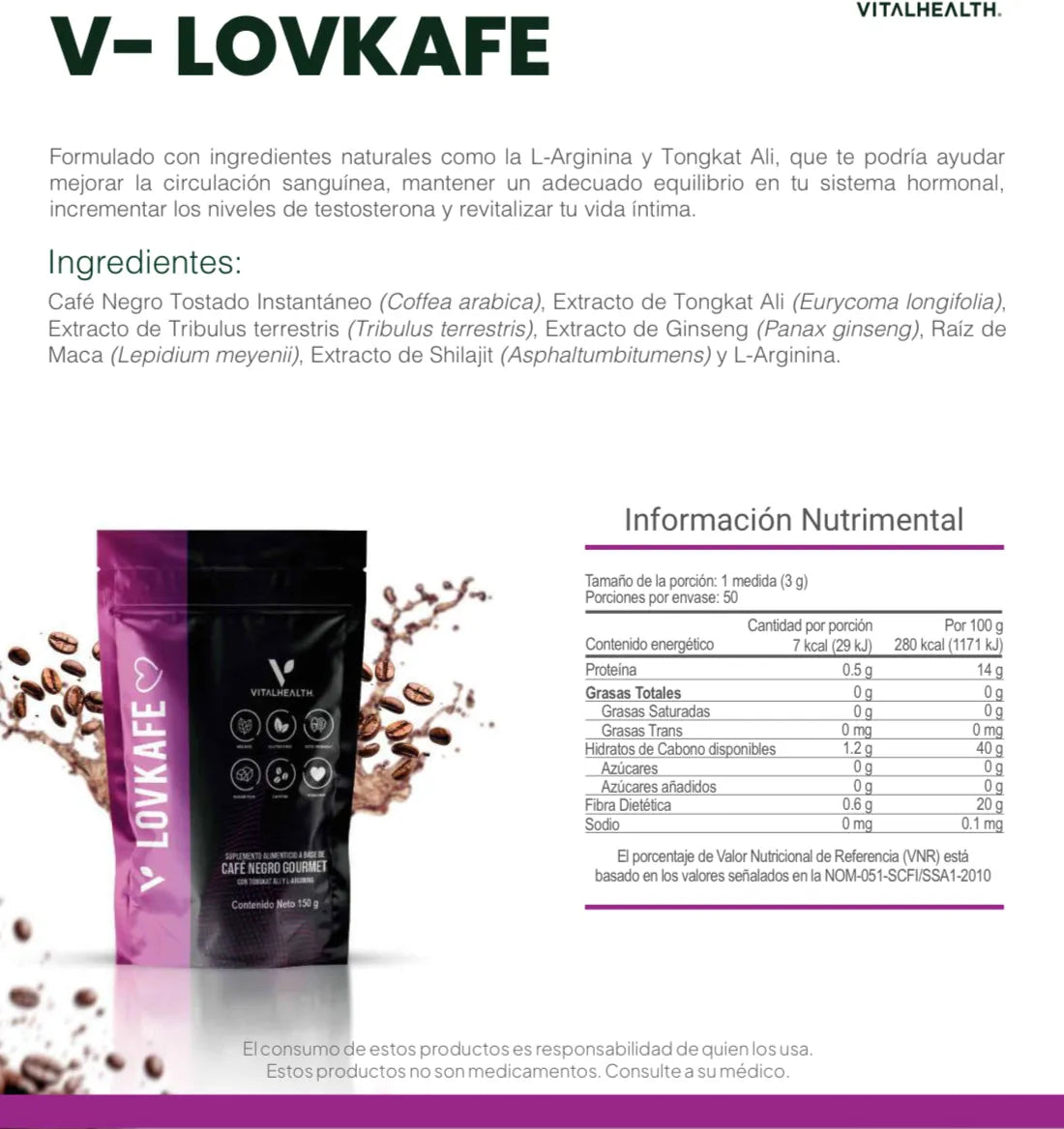 The Vitality and Energizer Coffee | V-LOVKAFE | Vital Health | Informacion nutricional