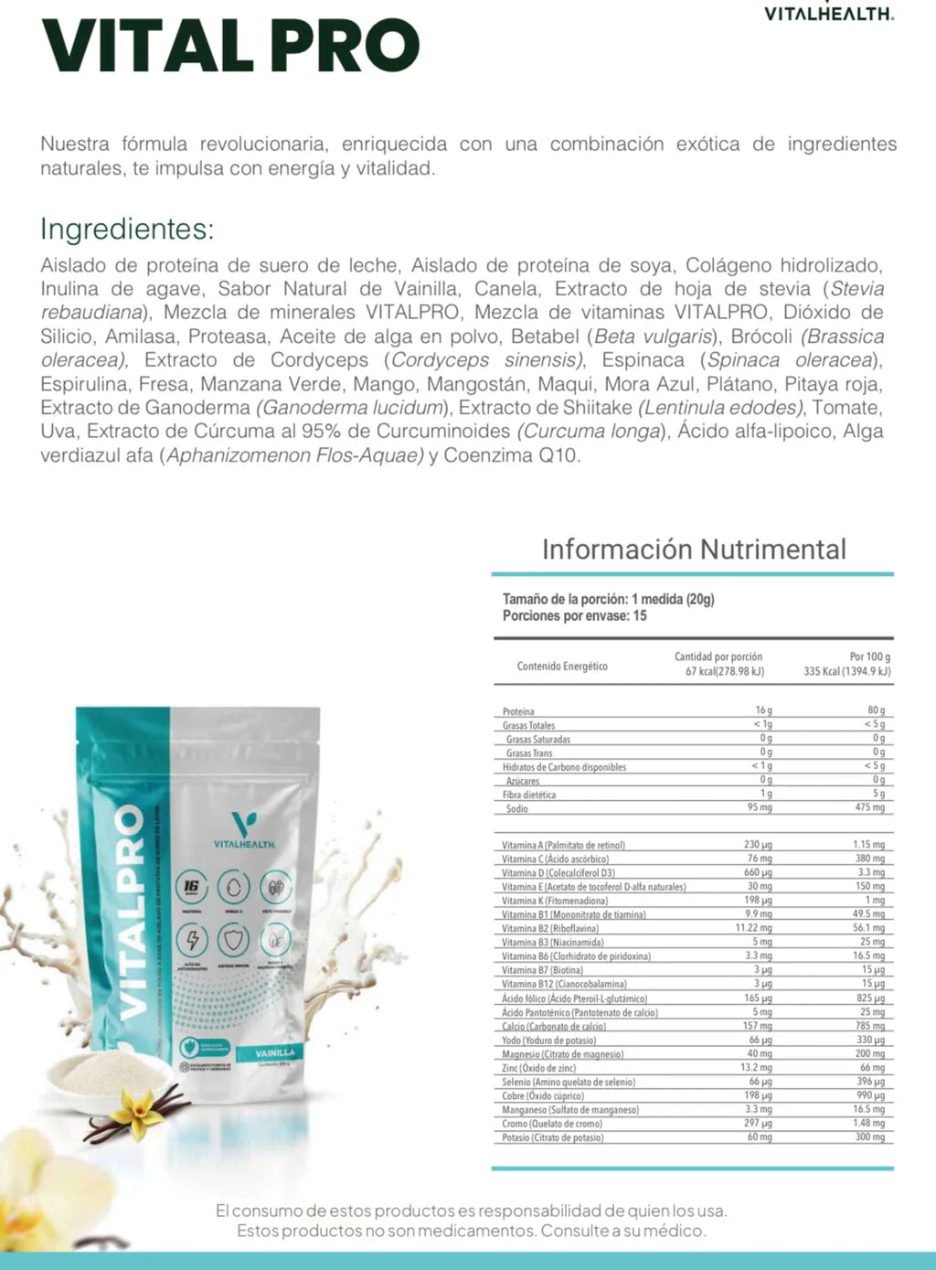 Total Body Wellness Protein Powder | VITALPRO | Vital Health | Informacion nutricional