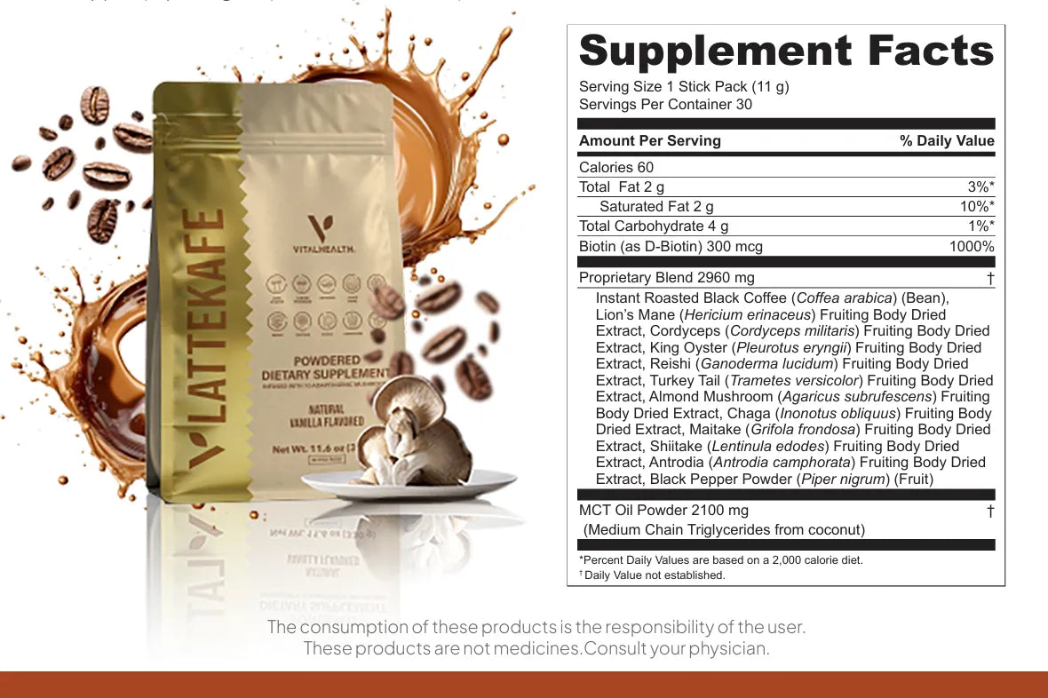 V-Lattekafe | Vital Health | Functional Mushroom Coffee Nutritional Facts