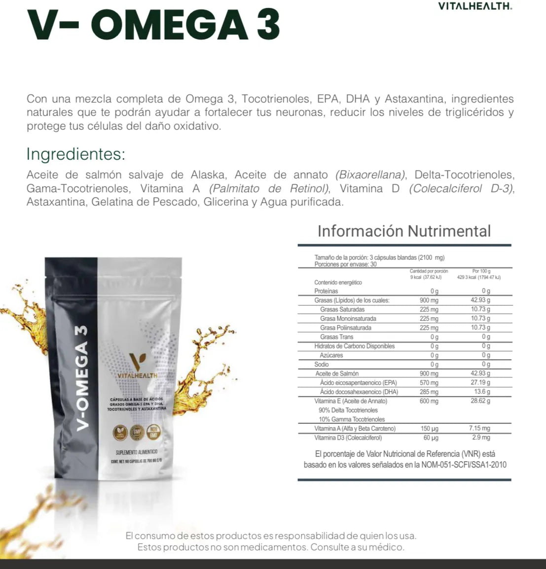 Informacion nutricional | V-OMEGA 3 | Vital Health