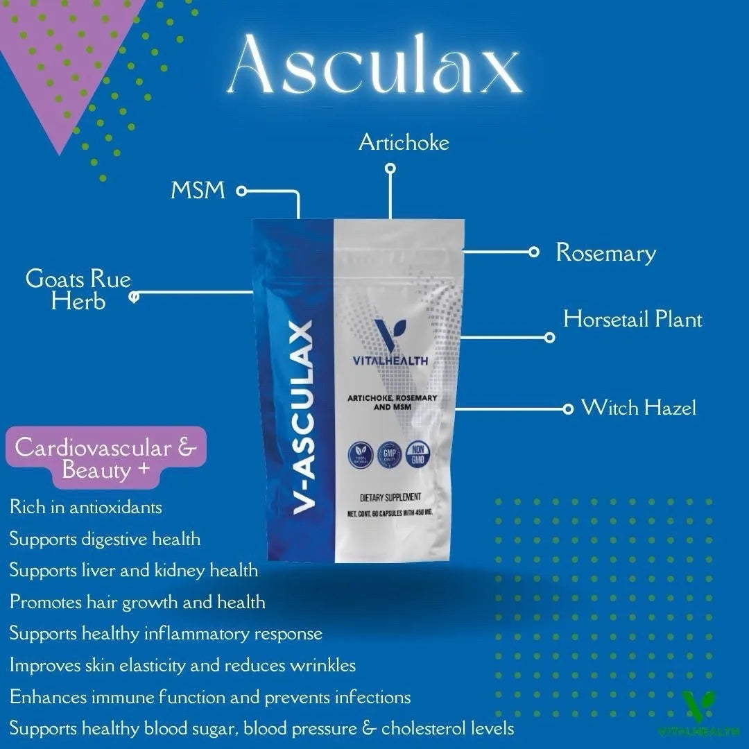 VitalHealth V-Asculax supplement information for vascular support